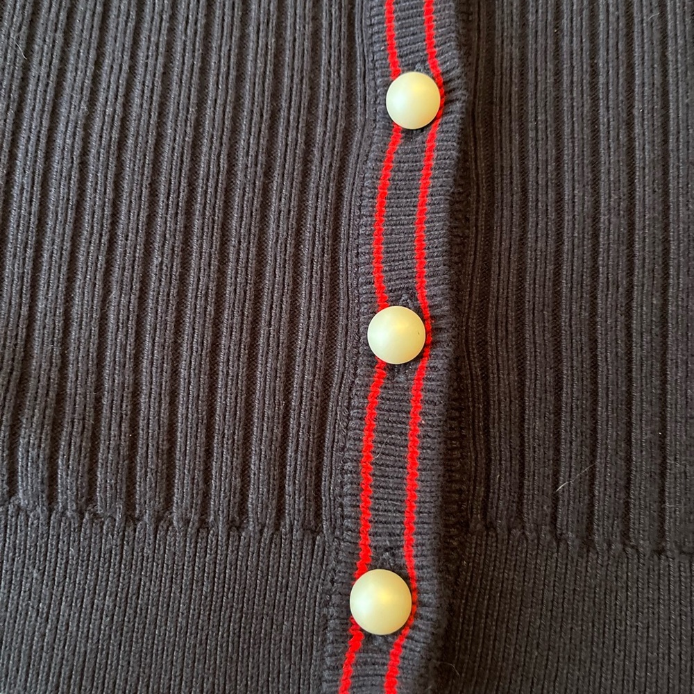Talbots Navy Blue Cardigan with Red Trim pearl button v-neck - Picture 7 of 10
